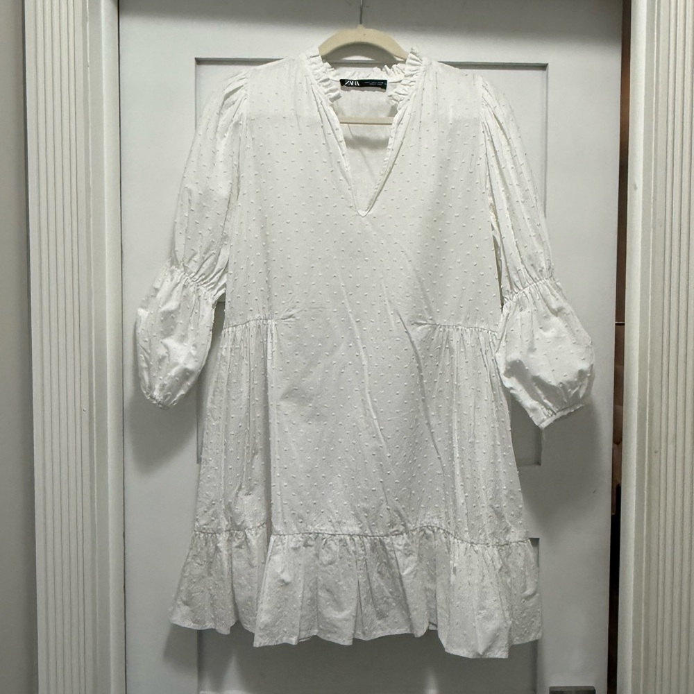 Zara White Ruffled Neck dress